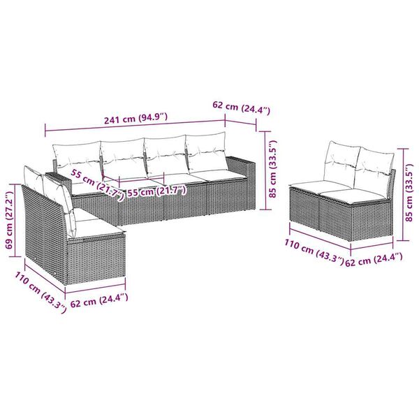vidaXL Salon de jardin 8 pcs avec coussins marron r&eacute;sine tress&eacute;e