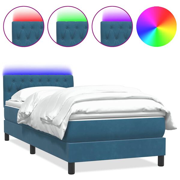 vidaXL Sommier &agrave; lattes de lit et matelas bleu fonc&eacute; 80x210 cm velours