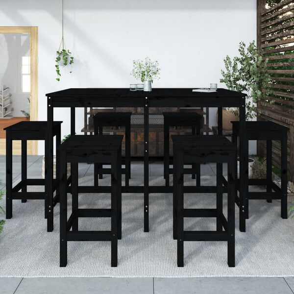 vidaXL Ensemble de bar de jardin 7 pcs noir bois de pin massif