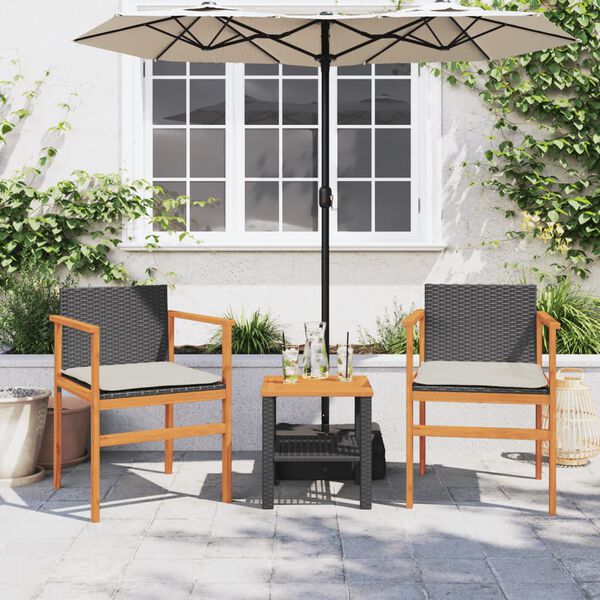 vidaXL Chaises de jardin coussins lot de 2 noir résine tressée et bois