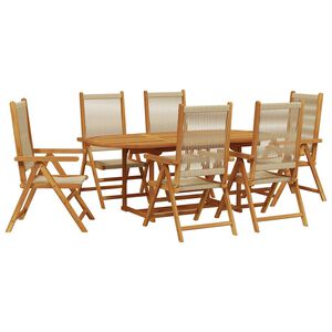 vidaXL Ensemble &agrave; Manger de jardin 7pcs beige polypropyl&egrave;ne et bois