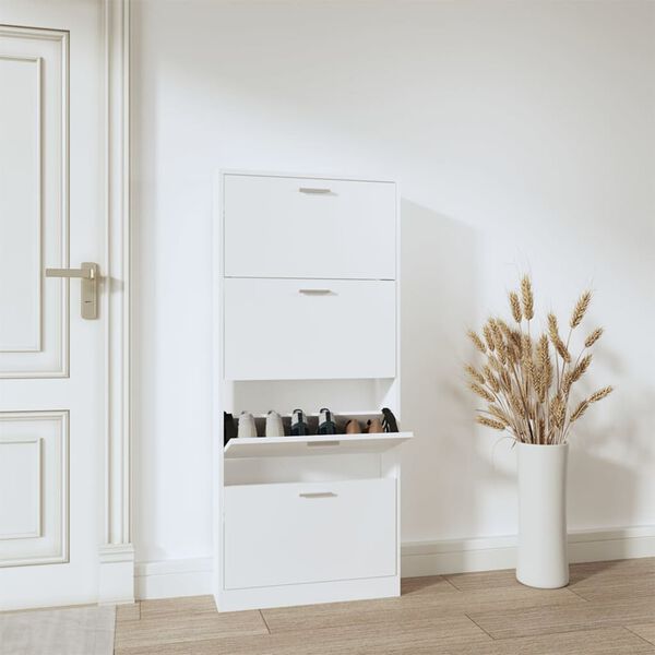 vidaXL Armoire &agrave; chaussures Blanc 59x17x150 cm Bois d'ing&eacute;nierie