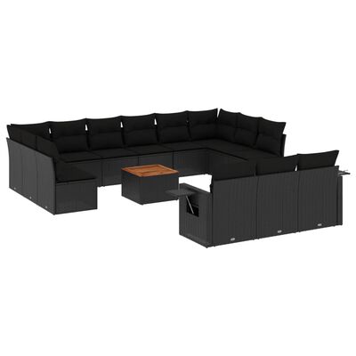 vidaXL Salon de jardin avec coussins 14 pcs noir résine tressée