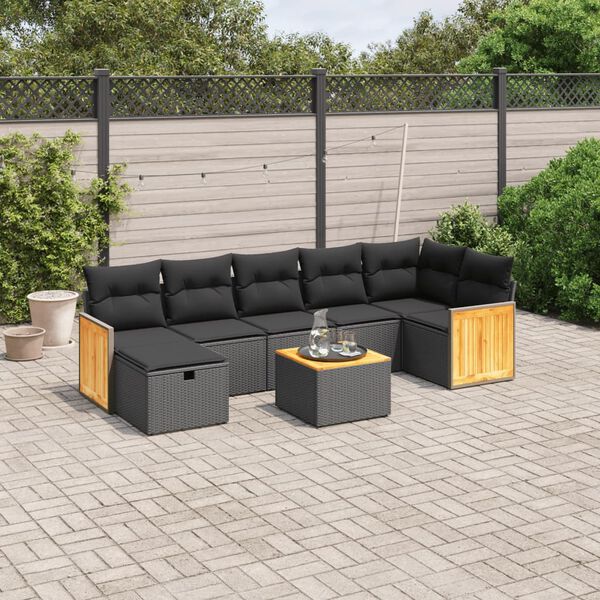 vidaXL Salon de jardin 7 pcs avec coussins noir résine tressée