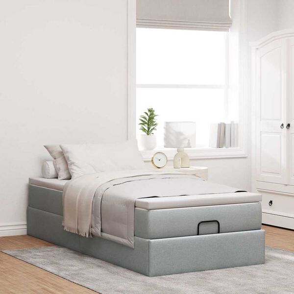 vidaXL Cadre de lit ottoman et matelas gris clair 100x200 cm tissu