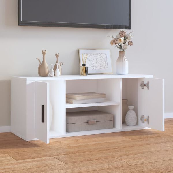 vidaXL Meuble TV Blanc 100x35x40 cm Bois d'ing&eacute;nierie