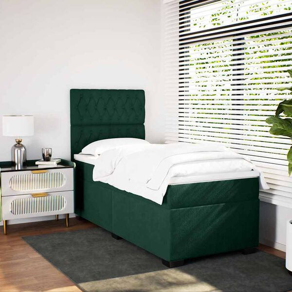 vidaXL Sommier &agrave; lattes de lit avec matelas Vert fonc&eacute; 90x200 cm
