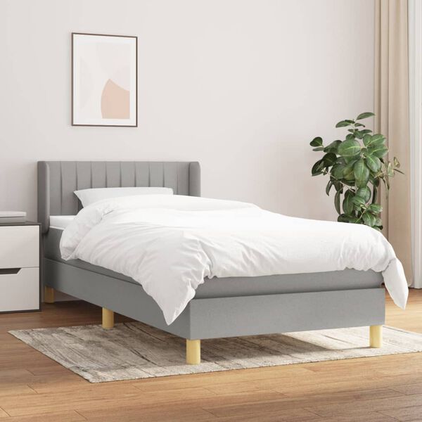 vidaXL Sommier &agrave; lattes de lit avec matelas Gris clair 100x200cm Tissu