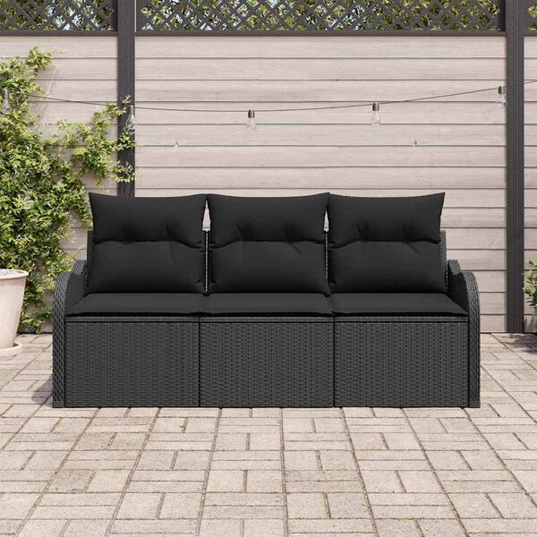 vidaXL Ensemble de canapé de jardin avec coussin 3 pcs Noir polyrotin