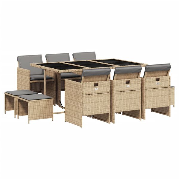 vidaXL Ensemble &agrave; manger de jardin et coussins 11 pcs m&eacute;lange beige