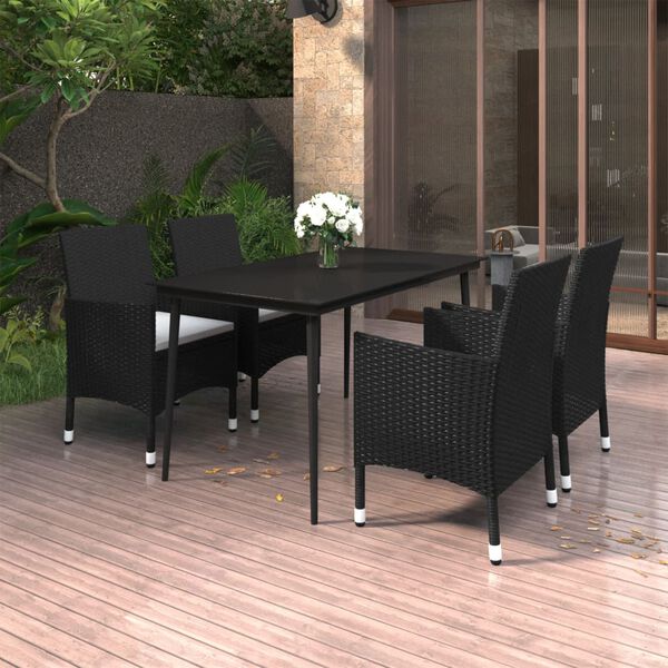 vidaXL Ensemble &agrave; manger de jardin coussins 5 pcs R&eacute;sine tress&eacute;e Verre