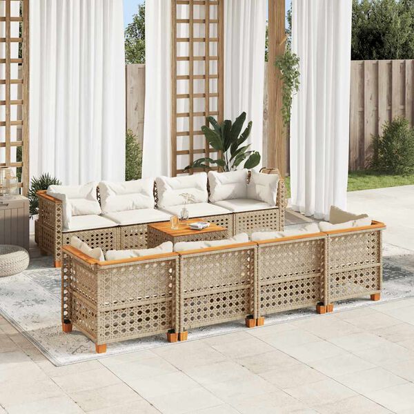 vidaXL Salon de jardin avec coussins 9 pcs beige r&eacute;sine tress&eacute;e