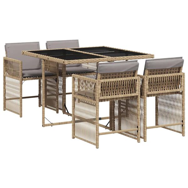 vidaXL Ensemble &agrave; manger de jardin coussins 5 pcs m&eacute;lange beige rotin