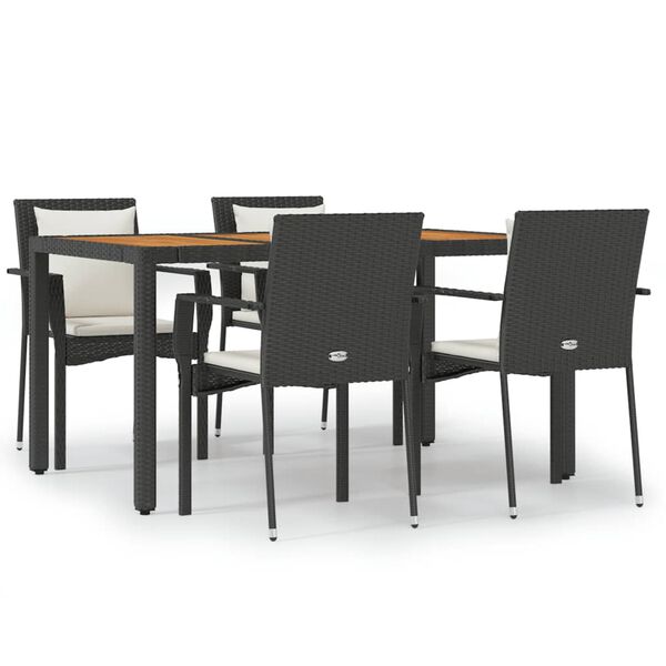 vidaXL Ensemble &agrave; manger de jardin coussins 5pcs Noir R&eacute;sine tress&eacute;e