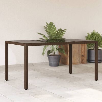 vidaXL Table de jardin avec dessus en verre marron résine tressée