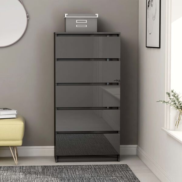 vidaXL Buffet &agrave; tiroirs Gris brillant 60x35x121 cm Bois d'ing&eacute;nierie