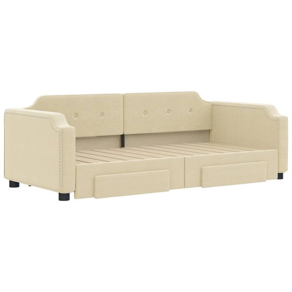 vidaXL Lit de jour avec gigogne et tiroirs sans matelas cr&egrave;me 80x200cm