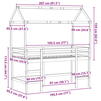 vidaXL Lit superposé avec échelle et toit sans matelas blanc 90x190 cm