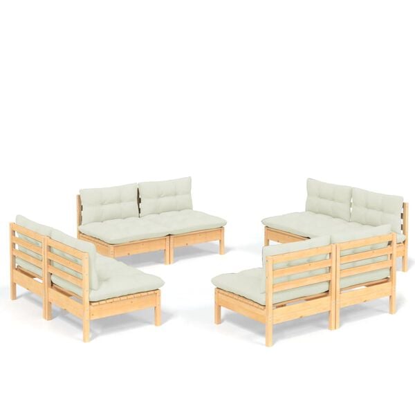 vidaXL Salon de jardin 8 pcs avec coussins cr&egrave;me Bois de pin