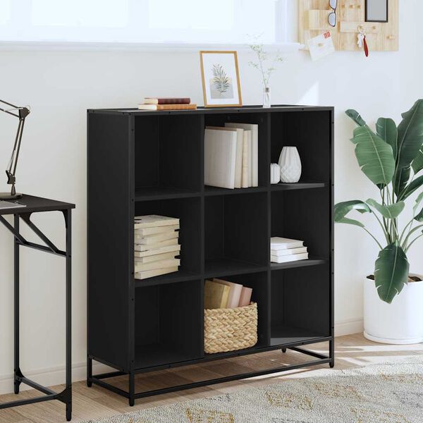 vidaXL Biblioth&egrave;que noir 97,5x33x107,5 cm bois d'ing&eacute;nierie et m&eacute;tal