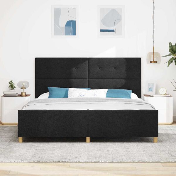 vidaXL Cadre de lit avec t&ecirc;te de lit Noir 200 x 200 cm tissu