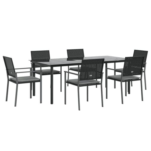 vidaXL Ensemble &agrave; manger de jardin 7 pcs coussins r&eacute;sine tress&eacute;e acier