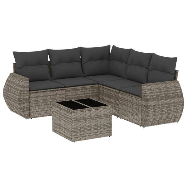 vidaXL Salon de jardin 6 pcs avec coussins gris résine tressée