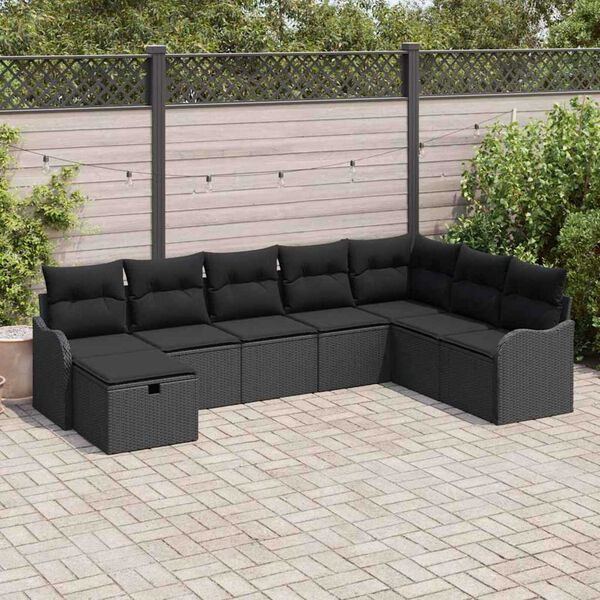 vidaXL Ensemble de canap&eacute; de jardin avec coussin 8 pcs Noir Poly rotin