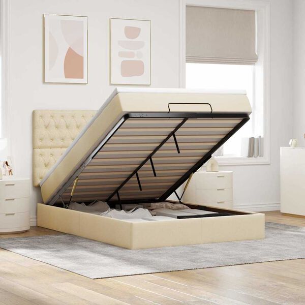 VidaXL Cadre de lit ottoman avec matelas cr&egrave;me 140x190 cm tissu