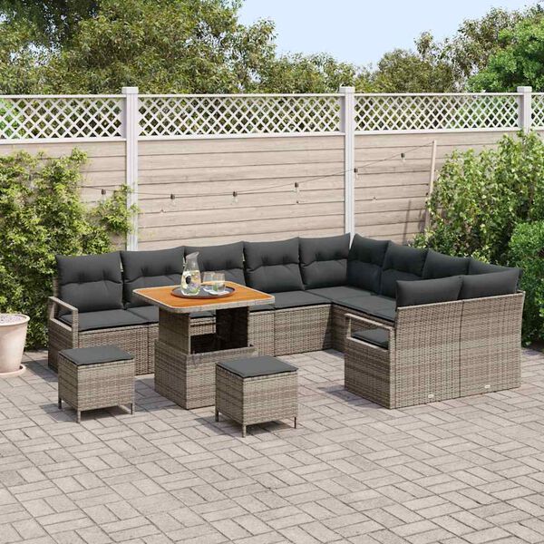 vidaXL Ensemble de canap&eacute; de jardin avec coussin 12 pcs Gris