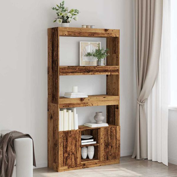 vidaXL Buffet haut vieux bois 92x33x180 cm bois d'ing&eacute;nierie