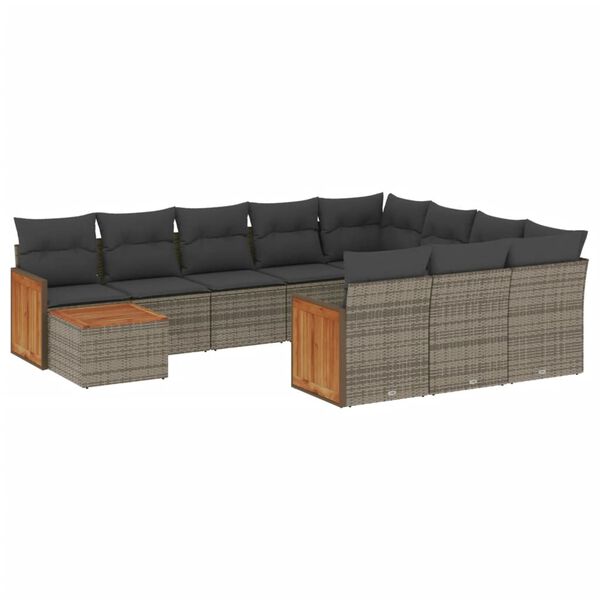 vidaXL Salon de jardin 11 pcs avec coussins gris r&eacute;sine tress&eacute;e