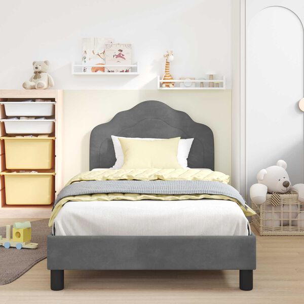vidaXL Cadre de lit pour enfants avec t&ecirc;te de lit Gris fonc&eacute;