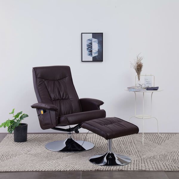 vidaXL Fauteuil de massage inclinable et repose-pied marron similicuir