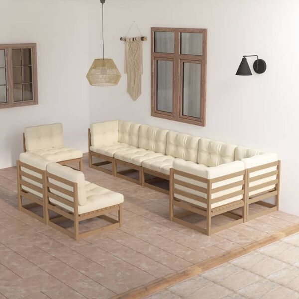 vidaXL Salon de jardin 9 pcs avec coussins Bois de pin massif