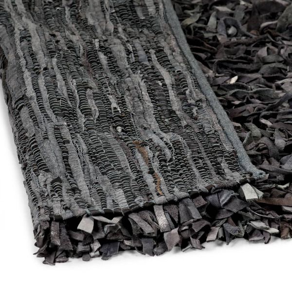 vidaXL Tapis shaggy Cuir v&eacute;ritable 80 x 160 cm Gris