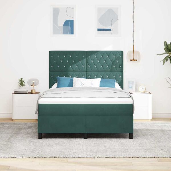 vidaXL Lit &agrave; ressort LED avec matelas Vert fonc&eacute; 140 x 200 cm Velours