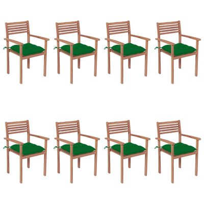 vidaXL Chaises de jardin empilables avec coussins 8 pcs Teck solide