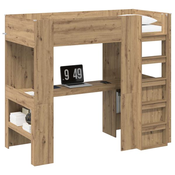 vidaXL Cadre de lit superpos&eacute; avec bureau Ch&ecirc;ne artisanal 90 x 200 cm