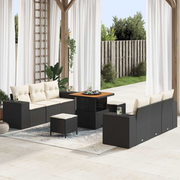 vidaXL Ensemble de canap&eacute; de jardin avec coussin 9 pcs Noir Poly rotin