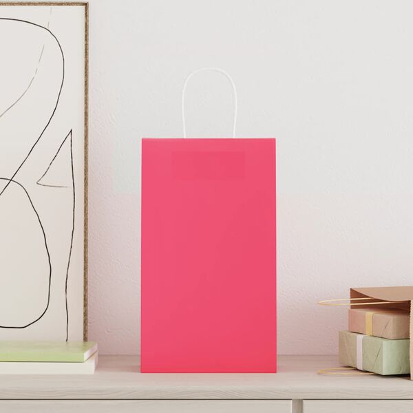 vidaXL Sacs en papier 250 pcs avec poign&eacute;es rose 21x11x36 cm