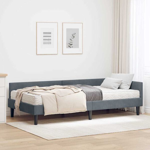 vidaXL Cadre de lit d'angle avec matelas Autre 2 pcs Gris Velours