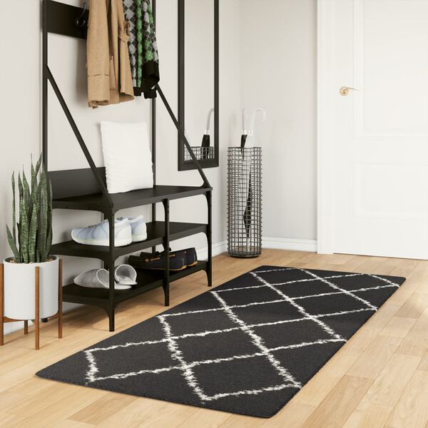 vidaXL Tapis shaggy &agrave; poils longs moderne noir et cr&egrave;me 80x200 cm