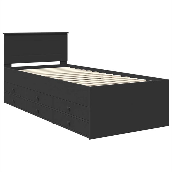 vidaXL Lit d'appoint avec tiroir Noir 90 x 200 cm Bois d'ing&eacute;nierie