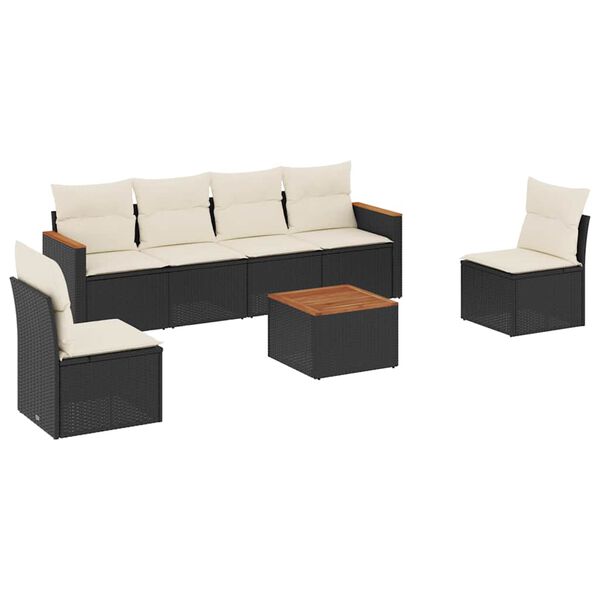 vidaXL Salon de jardin 7 pcs avec coussins noir r&eacute;sine tress&eacute;e