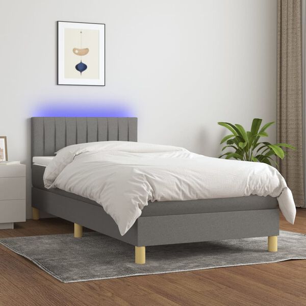 vidaXL Sommier &agrave; lattes de lit avec matelas et LED Gris fonc&eacute; 80x200cm