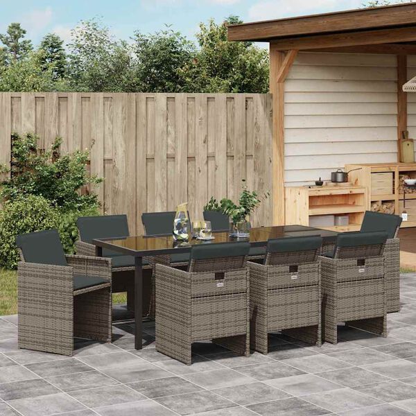 vidaXL Ensemble de salle &agrave; manger pour jardin 9 pcs Gris polyrotin