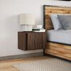 vidaXL Table de chevet murale avec lumi&egrave;res LED ch&ecirc;ne marron