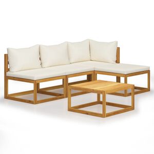 vidaXL Salon de jardin 5 pcs avec coussin Cr&egrave;me Bois d'acacia solide