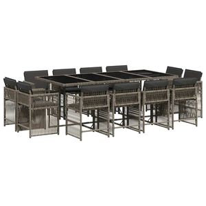 vidaXL Ensemble &agrave; manger de jardin coussins 13 pcs gris r&eacute;sine tress&eacute;e